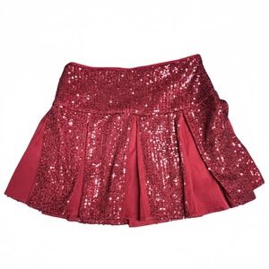 Pants Store Red Sequin Pleated Skort Mini Skirt Shorts Small